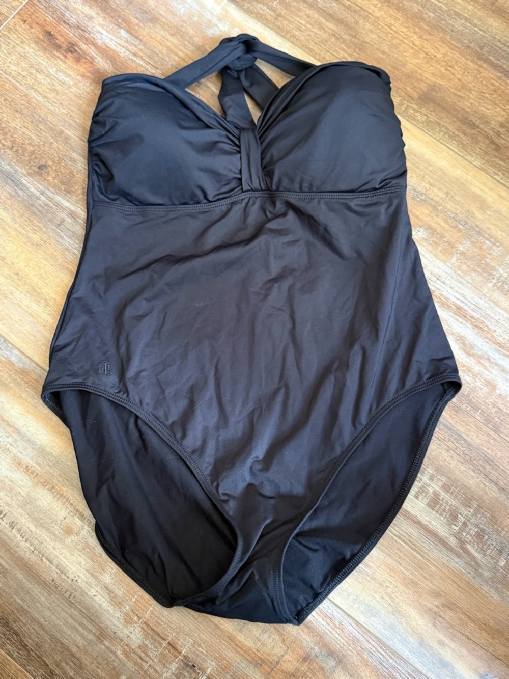 Ralph Lauren Black Twist Halter One-Piece Swimsuit